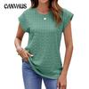 Летняя женская футболка, однотонные жаккардовые свободные топы с круглым вырезом и короткими рукавами