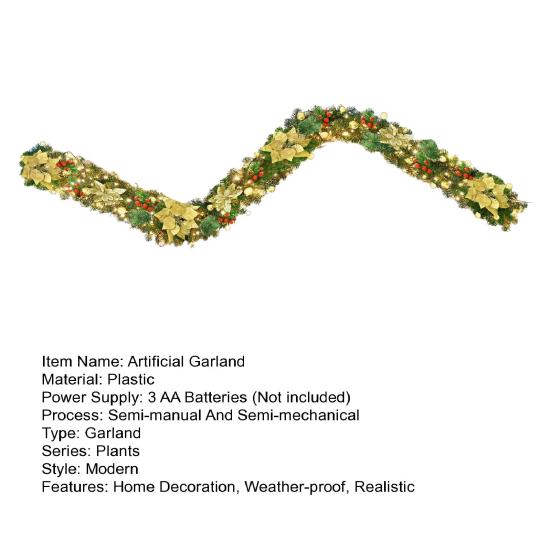 Искусственная рождественская гирлянда 180 см со светом, имитация цветов, остролист, красные ягоды, искусственный ротанг, для каминной полки, камина, крыльца, для внутренней и наружной декорации