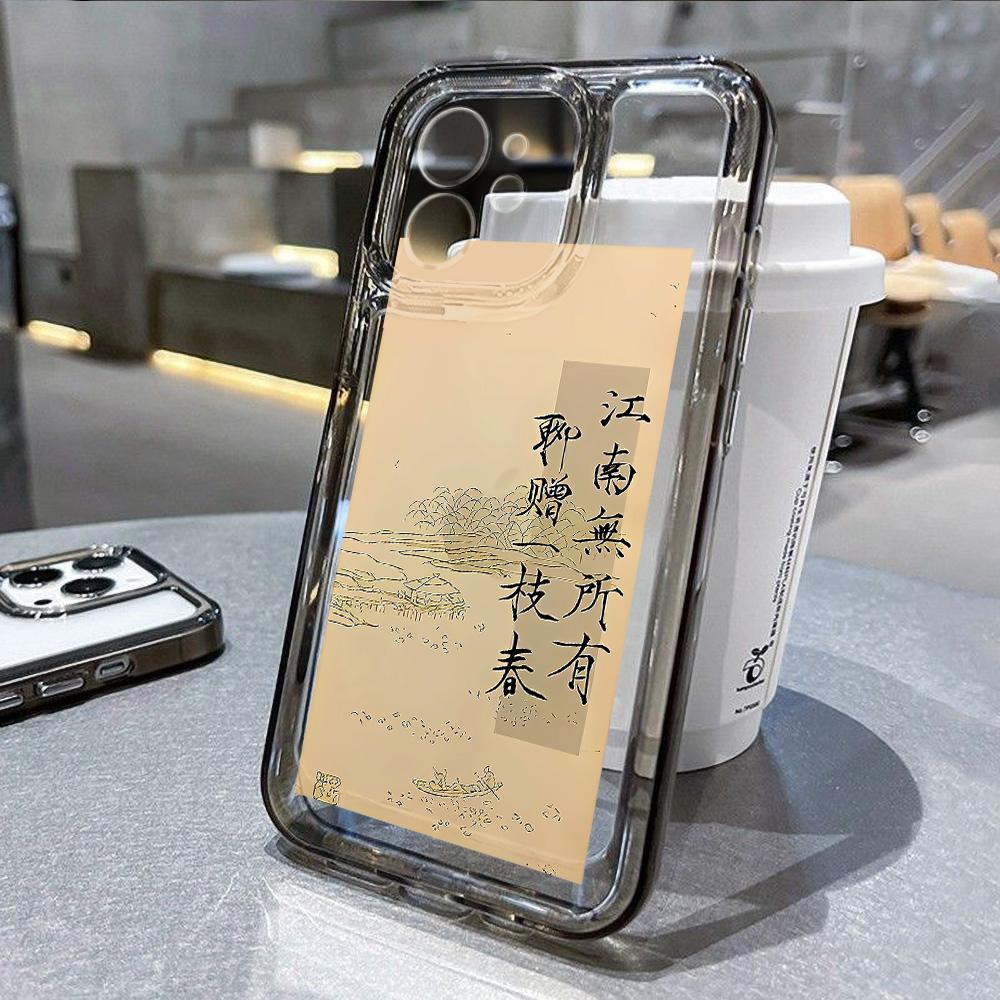 Эстетичный арт чехол для телефона в китайском стиле для iPhone 16 Чехол iPhone 13 12 14 15 Pro Max XR XS X 7 8 Plus SE 2020 Прозрачный чехол