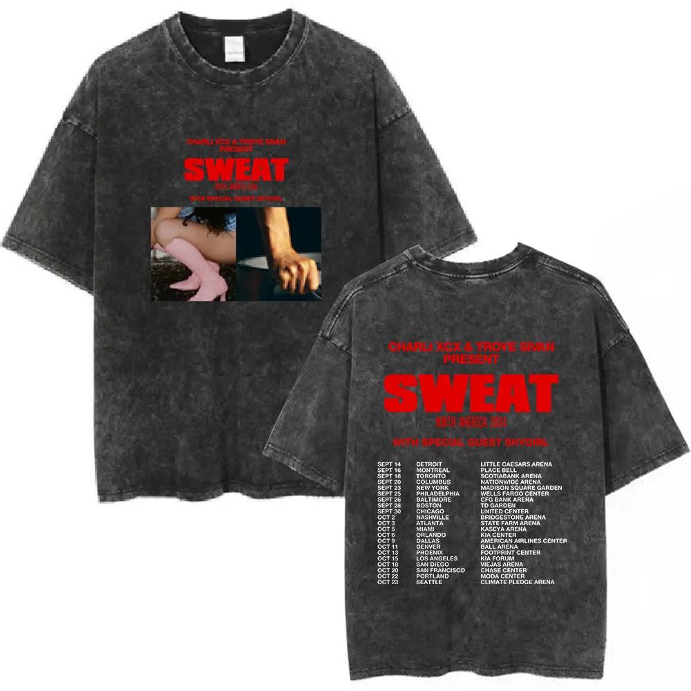 Charli Xcx Brat  Arena Tour Washed T Shirts Men Women Fashion Pop Music Tshirts Cotton Vintage Tshirt Oversized Streetwear