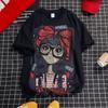Large-sized Embossed Diamond Cartoon Short-sleeved T-shirt for Women, Loose Mid-length Top