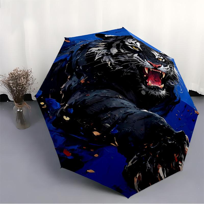 1pc Tiger Roar Automatic Folding Umbrella Automatic Open/Close, 8-Rib Durable Frame, Compact Travel Umbrella Suitable023