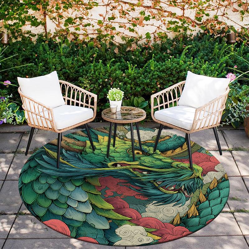 Vintage Giant Dragon pattern round rug,Carpet Rug for Living Room Bedroom Playroom ,Non-slip Floor Mat,Holiday Gifts and Birthday Gifts.