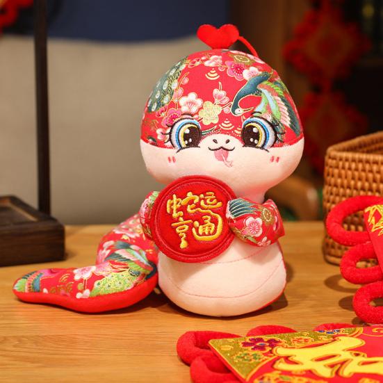 Chinese Style Snake Plush Toy Stuffed Zodiac Snake Mascot Doll Animal Plushie Hanging