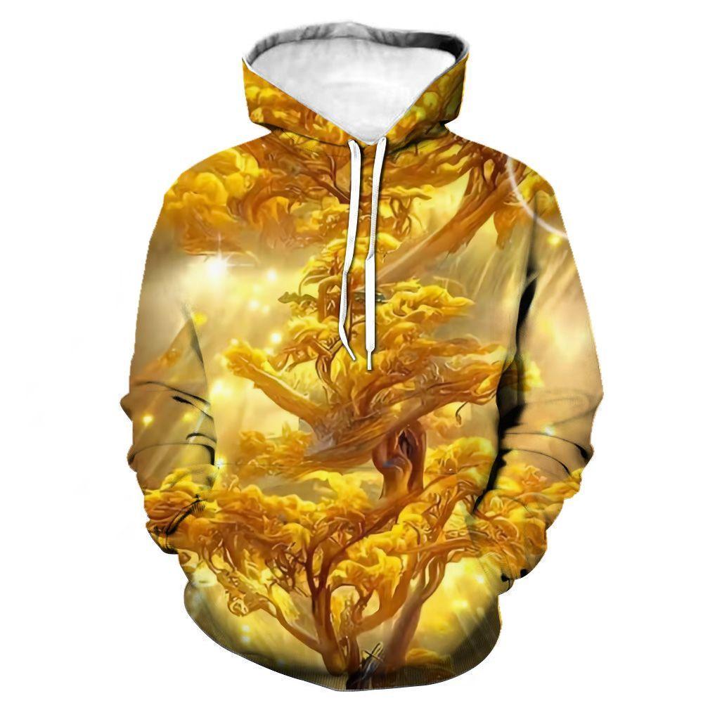 Hooded Sweater Autumn New Golden Light Stacking Series Pattern 3D Printing Hoodie Foreign Trendy Men's