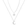 Simple Double Layer Star Moon Pendant Necklace Light Luxury Inlaid Diamond Clavicle Chain For Women  Jewelry