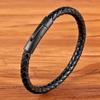 1PC Woven PU Leather Bracelet Simple Black Stainless Steel Button Neutral Accessories Handmade Jewelry