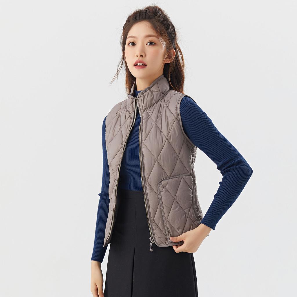 Women's Spring and Autumn Zipper Women Down Cotton Vest Light External Wear Double-sided Warm Stand-up Collar Vest Fashionable and Warm