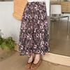 Женская юбка с французским цветочным принтом длиной до колена, летняя плиссированная юбка средней длины, утягивающая юбка-зонтик