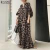 ZANZEA Women O-neck 3/4 Sleeve Dress Spring Summer Fashion Leopard Printed Long Dress