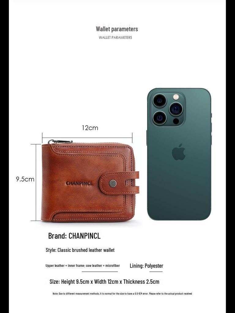 Мужской кожаный кошелек с пряжкой и молнией - многофункциональный, с карманом для монет