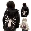 Unisex Coat Spider Print Dark Punk Style Unisex Hallowen Costume High Street Hip Hop Soft Plush Zip Up Long Sleeve Hooded Winter Fall Coat EMA