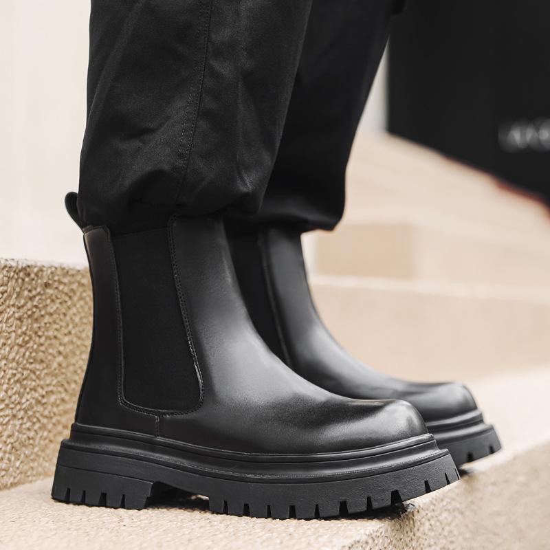 Martin boots men's low-top black 2025 new platform heightening leather shoes retro Chelsea boots 2865-J