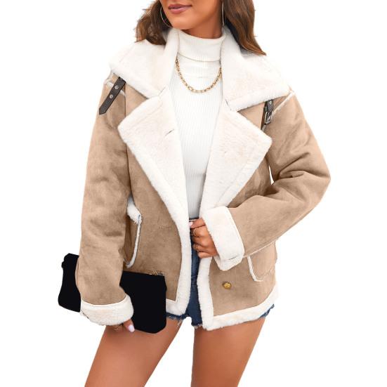 Женская куртка из искусственной замши, повседневное пальто с лацканами, толстое на шерпе, зимнее пушистое флисовое тренч-пальто с карманами