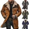 Men Jacket Large Plush Lapel Long Sleeve Vintage Suede Jacket with Pockets Zipper Up Mid-length Motorcycle Coat