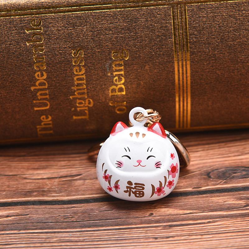 Japanese Cute Lucky Cat Keychains Car Bag Decor Water Sound Bell Pendent Charm