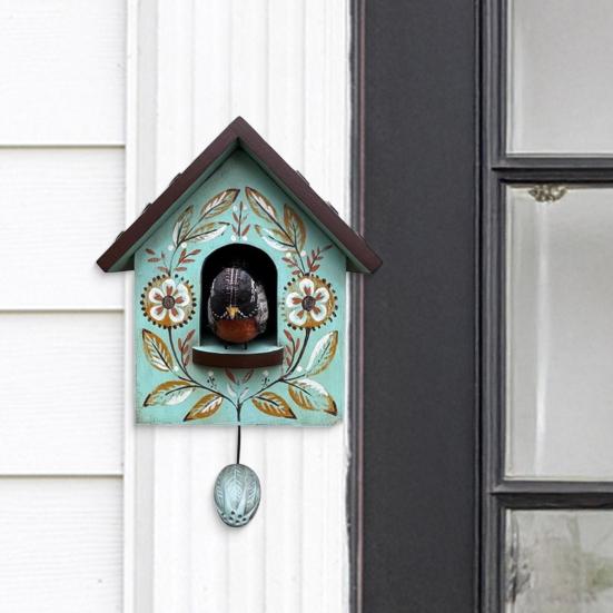 Whimsical Kinetic Art Birdhouse Wall Decor Handmade Wooden Decorative Wall Ornament Patchwork Garden Decoration
