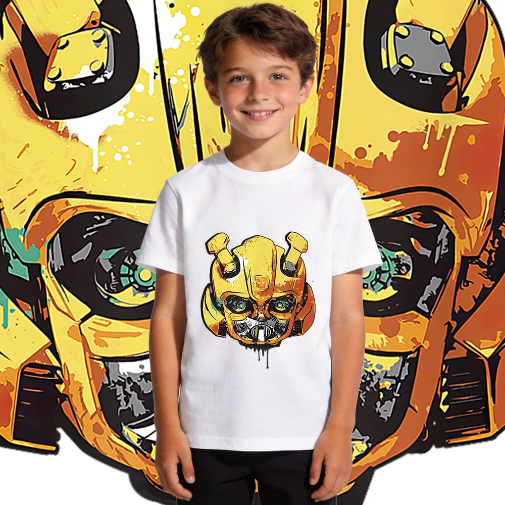 Transformers Bumblebee Trendy Mecha Print  Kids T Shirt Boys Girls Casual Soft Breathable Top