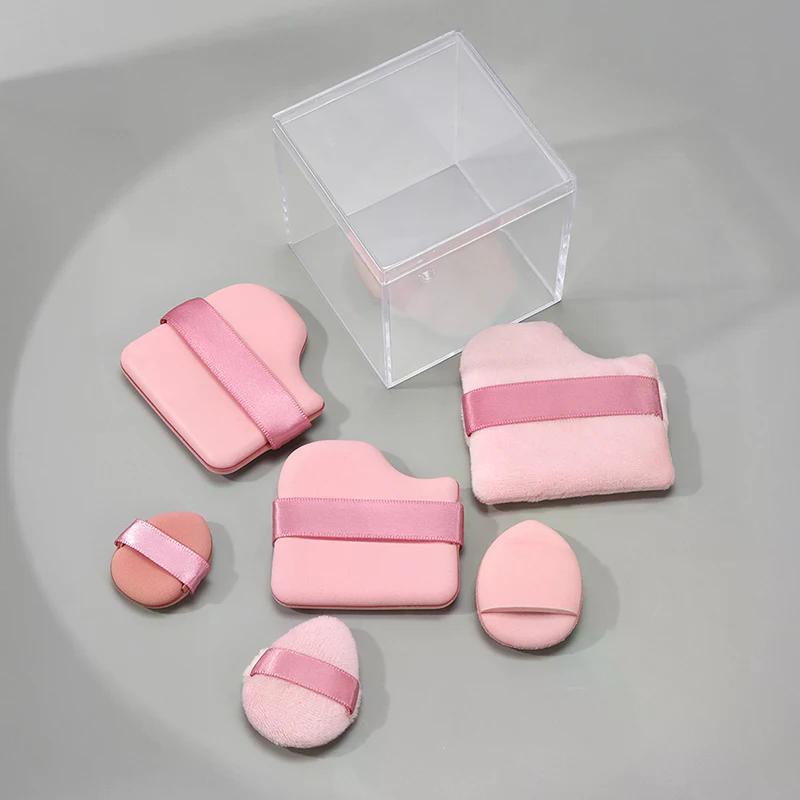 6 шт./набор Розовые пуховки Мини-пуховки для пальцев Пуховки для пудры Консилер Румяна Сухой и влажный макияж Мягкий, приятный для кожи Флок Аэропуховка