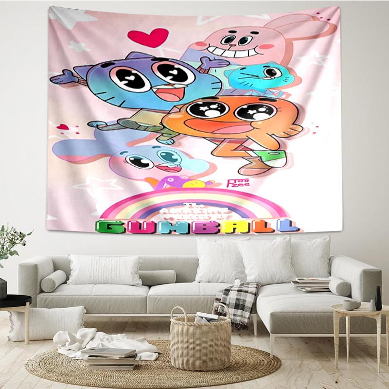 Gum-ball's Amazing World Tapestry, Unique Design Tapestry, Wall Decor for Bedroom,Livingroom, Playroom,Heartwarming Fan Holiday Gifts