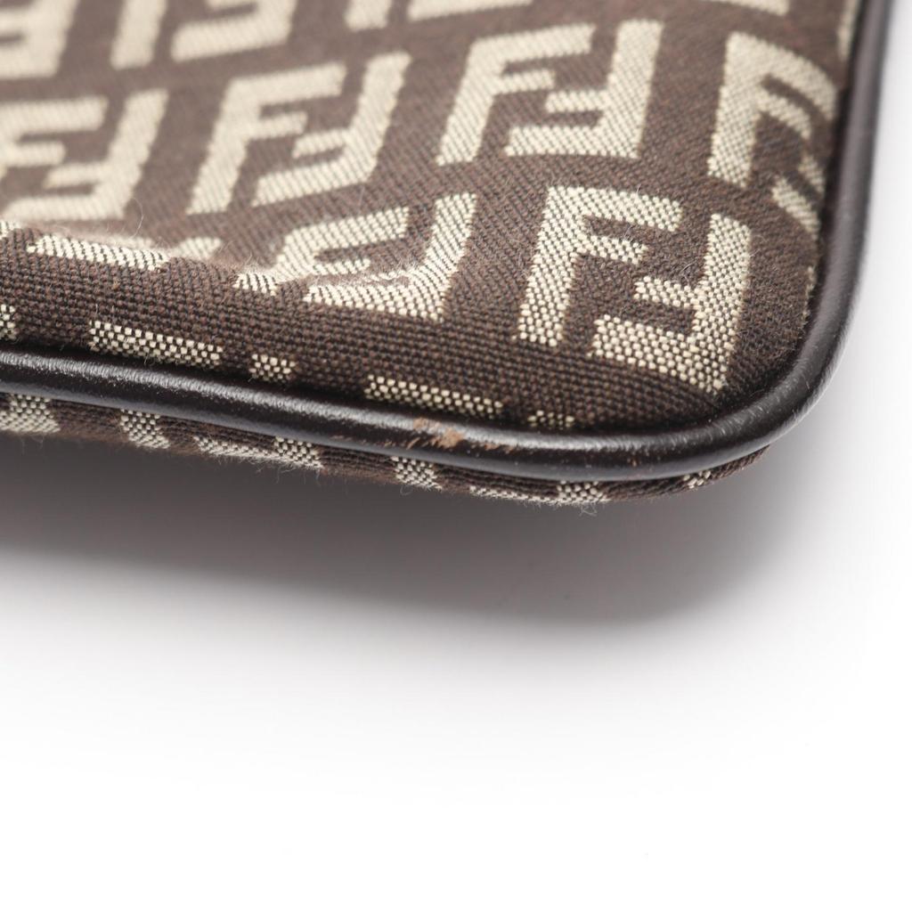 Used FENDI Zucchino Shoulder Bag canvas leather Brown Beige Used Women