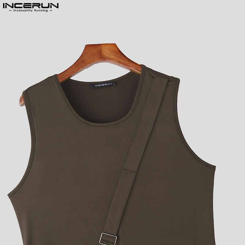 INCERUN Мужские топы без рукавов с неровным подолом и разрезами, повседневные длинные майки