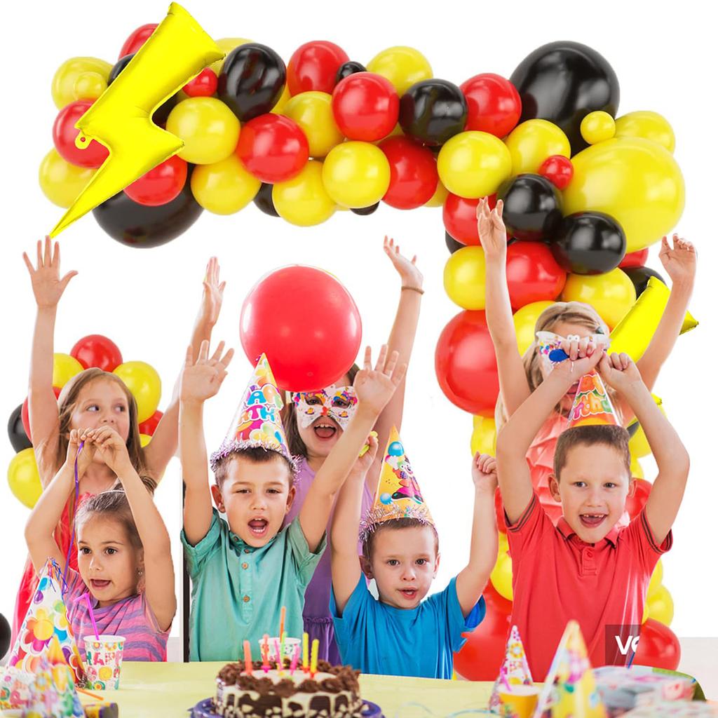 Cartoon Game Balloon Garland Arch Kit Red Black Yellow Lightning Balloons for Cartoon Ball Birthday Party Decorations
