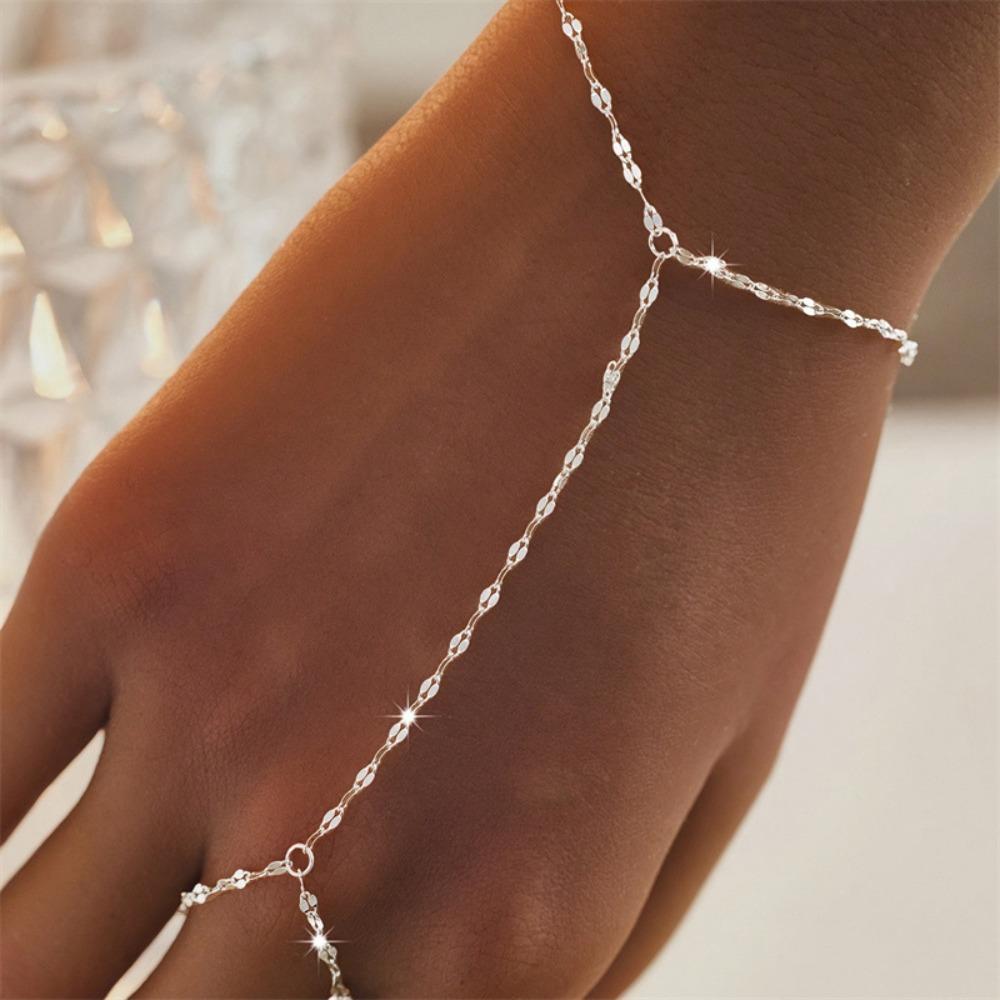 Fashion Rhinestone Zircon Butterfly Hand Chain Shiny Silver/Gold Finger Ring Bracelet Hand Adornment Hand Jewelry Gift