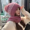 Женская зимняя шапка, вязаная толстая цветная шапка, ветрозащитная, теплая, мягкая, защита ушей, плюшевый декор, эластичная противоскользящая шапка, шарф, комбинированная женская шапка