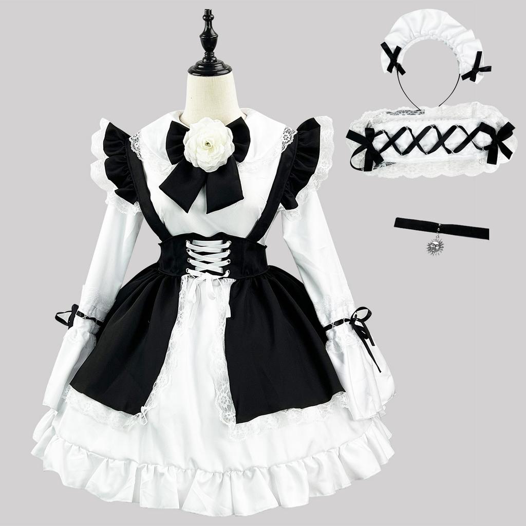 S-5XL Cute Japanese Style Lolita Maid Black and White Girl Dress Lolita Women's Suit