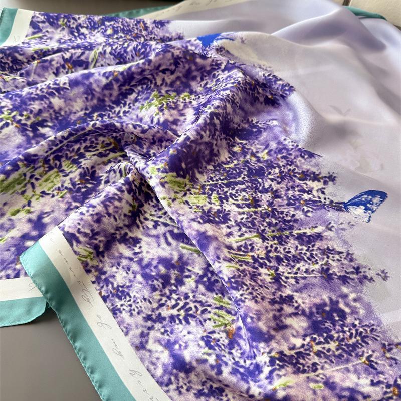 Luxury Purple Print 70cm Square Scarves Women's Silk Scarf Bandana Small Neckties Hairbands Foulard Shawl