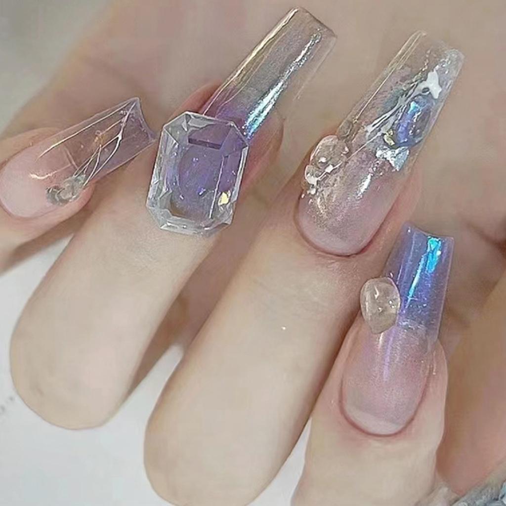 10 Pieces Nail Art Charms Heart Nail Rhinestones Rectangular Crystal Nail Gems Nail Art Decorations for Acrylic Nails