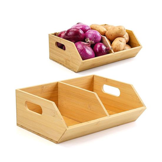 Кухонный бамбуковый контейнер для хранения Картофельный и луковый ящик для хранения с ручками Штабелируемый кухонный органайзер для столешницы Кладовая Фрукты Овощи Закуски