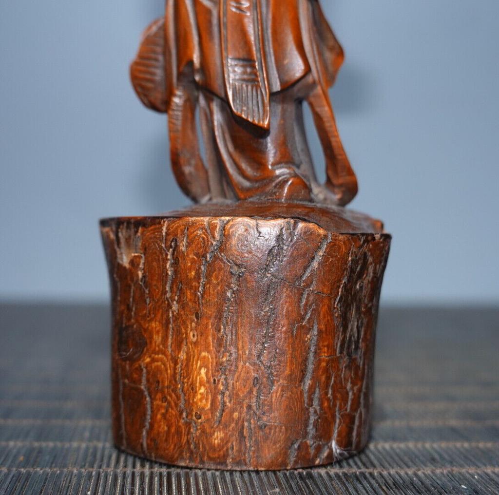 Chinese Antique Boxwood Carved Beautiful Woman Statue Sculpture Home Decor Art