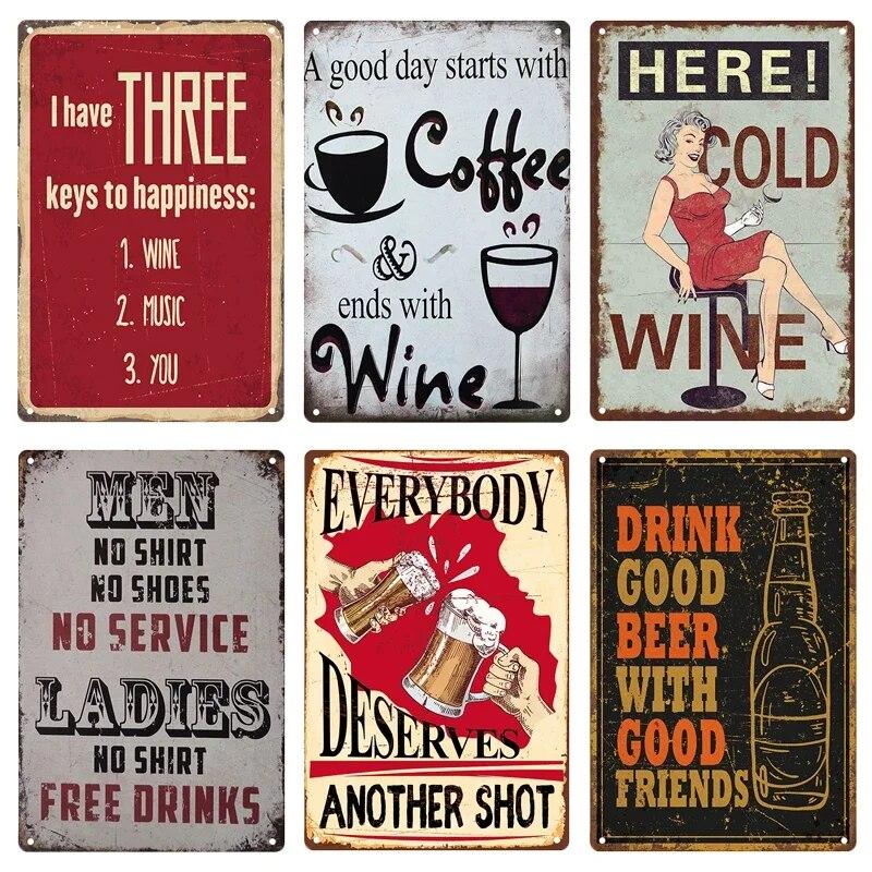 Retro Metal Plate Drink Tin Sign Funny Beer Wine Lover Vintage Metal Plaque for Bar Pub Club Kitchen Home Man Cave Wall Decor