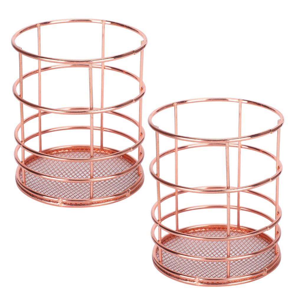 2Pcs Rose Gold Desktop Storage Basket Hollow Design Storage Container Chopsticks Container