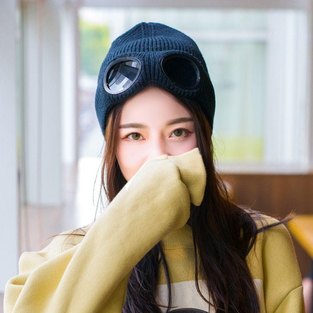 Pilot Glasses Cap With Glasses Skullies Caps Korean Beanies Ski Cap Knitted Hats Women Wool Caps