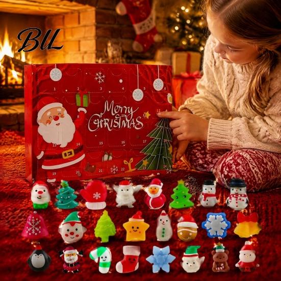 Festival Advent Calendar Merry Christmas Calendar, with 24 Stress Relief Squeeze Toys, Party Favors Days Xmas Countdown Box, Holiday Gift Box