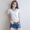 Women Summer T-shirt V-neck Short Sleeve Slim Fit T-shirt Solid Color Pullover Tops Stretchy