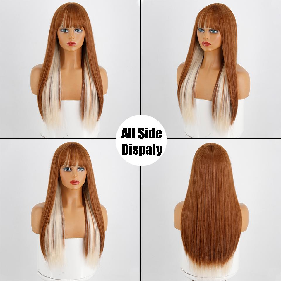 MISS WIG Рыжий смешанный блондин, прямые волосы, синтетический парик, женские парики, термостойкие женские повседневные косплей, парики Лолиты, светлые парики