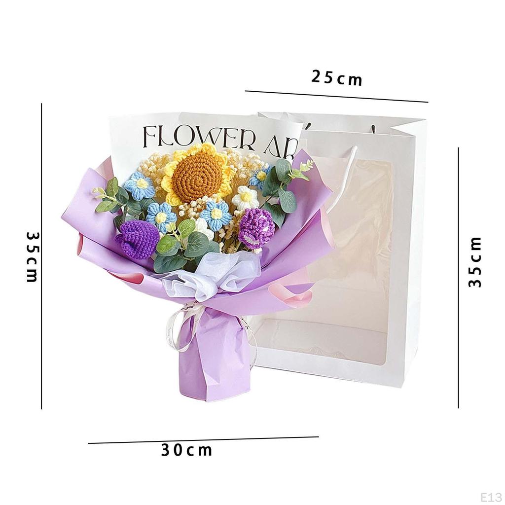 Completed Crochet Flowers Bouquet Artificial Knitting Daisy Elegant for Mother Day,