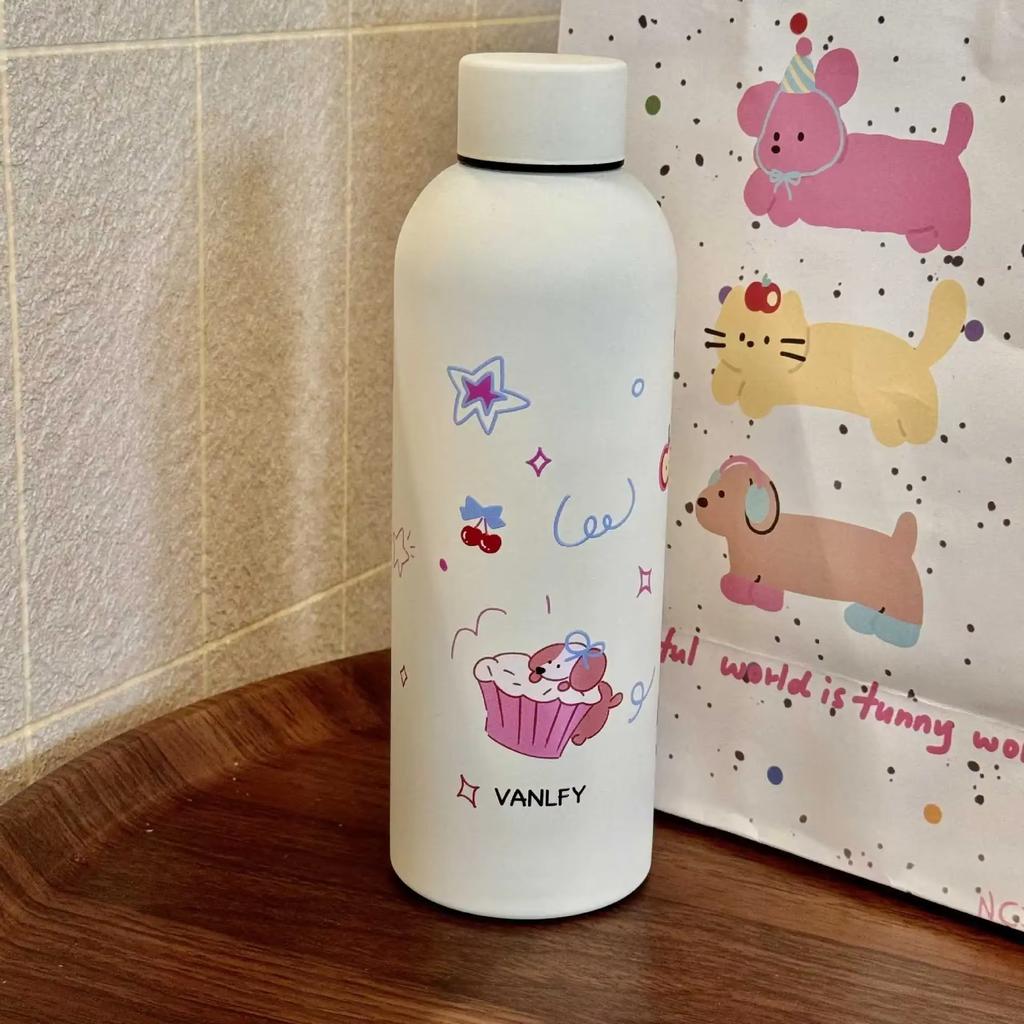 Cute Cake Cat Stainless Steel Insulated Cup, High Aesthetic Design, Portable Small Mouth Bottle for Women Keep Hot & Cold Drinks