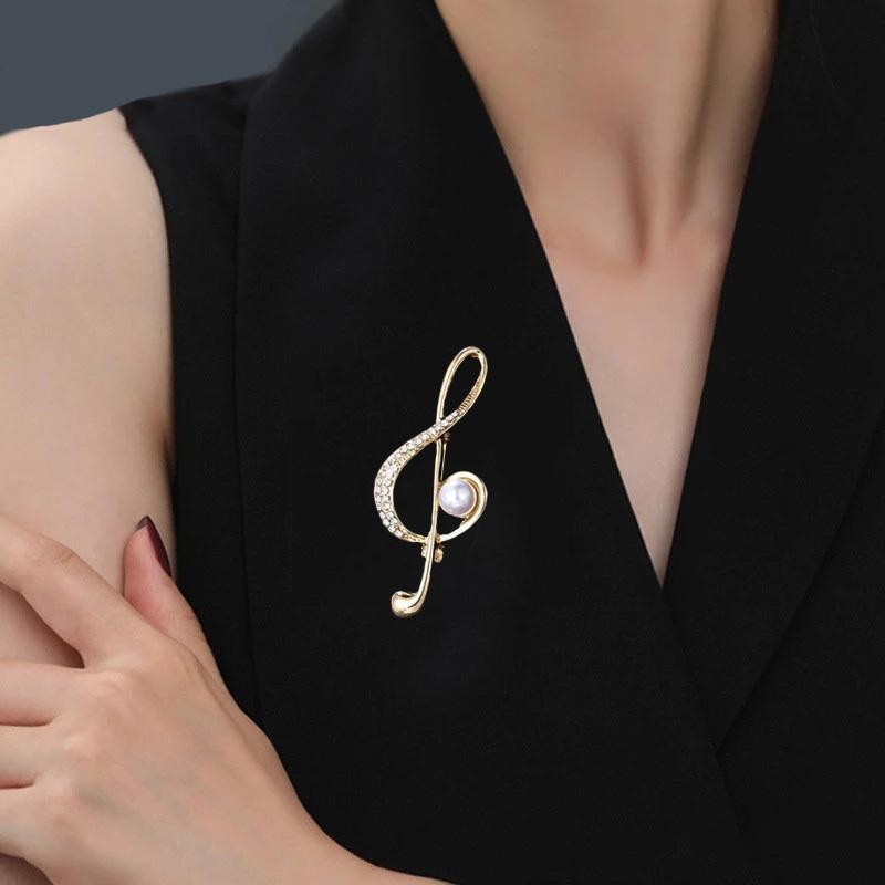 Цирконовая брошь с музыкальной нотой, простые музыкальные знаки, брошь из искусственного жемчуга, булавки для женщин, аксессуары для концертов, подарочные ювелирные изделия