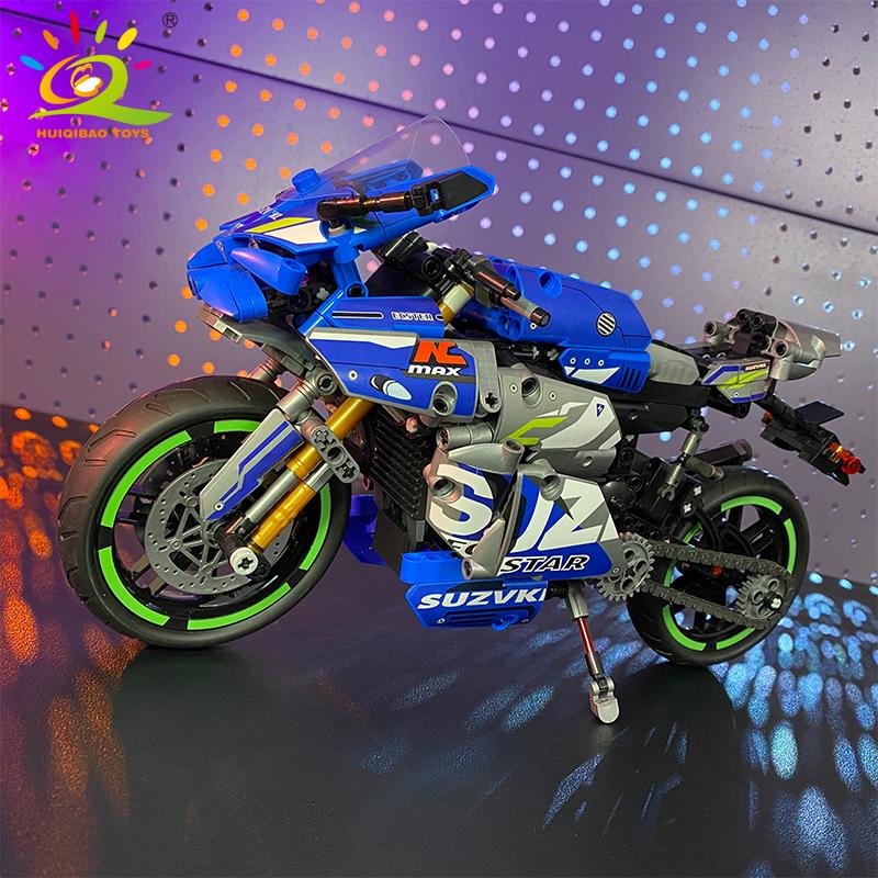 HUIQIBAO высокотехнологичный классический мотоцикл, модель здания, блоки, мото-городской гонщик, кирпичи, игрушка для детей, мальчиков, детей, взрослых, набор MOC автомобилей