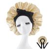 Silk Satin Sleep Cap with Ribbon Bow for Women - Elastic Wide Brim Bath Headscarf Hat for Hair Care