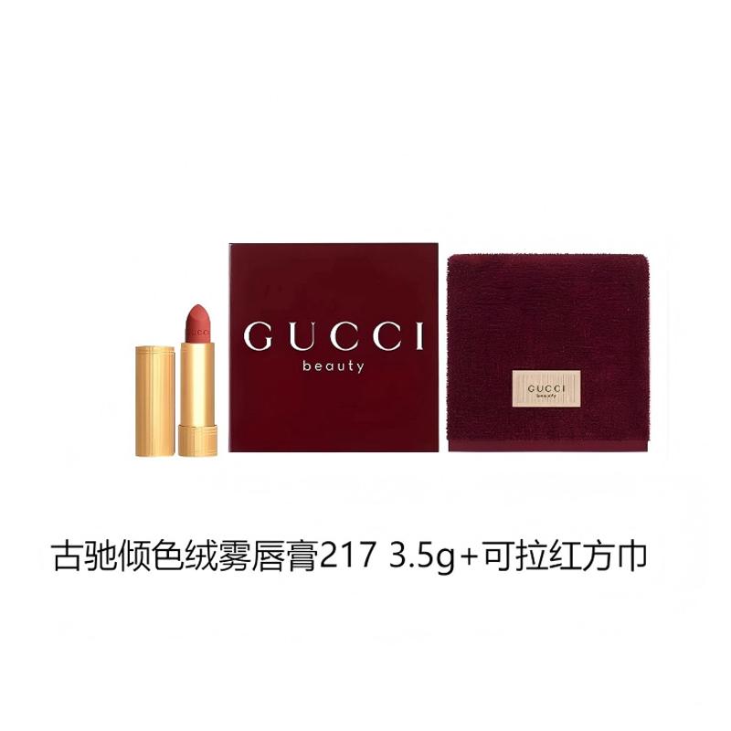 Gucci Набор роскошных помад для макияжа Матовая Бархатистый Туман Сатиновый Глазурованный Шелковистый Якорный Красный Квадратный Шарф бархатная матовая помада 217 3,5 г + красный квадратный шарф