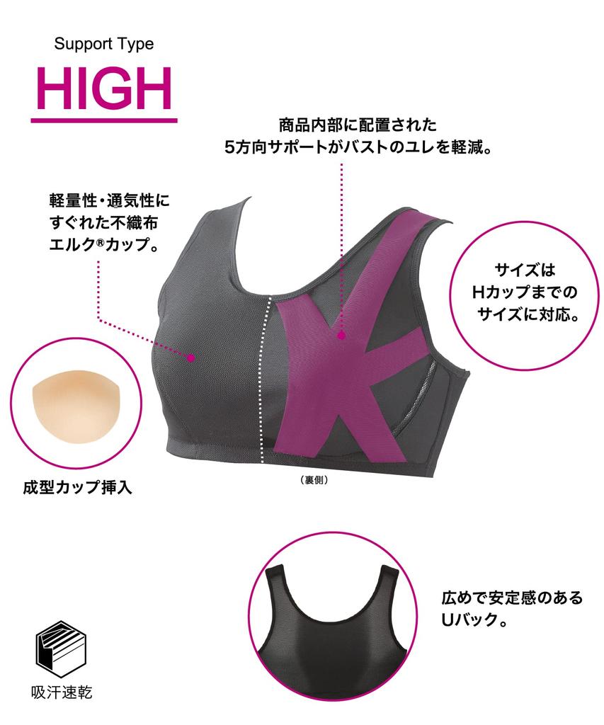 Wacoal Sports CW-X Bra, Sweat-Wicking, Quick-Drying, 5-Way Support, Wireless, Marathon, HTY138, BL, GH/LL