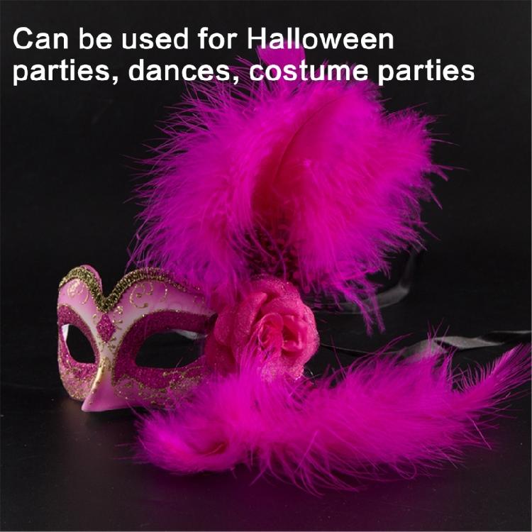 Women Masquerade Mask Feather Decoration with Flower, Eyemask Half Face Mask for Halloween Cosplay Masquerade