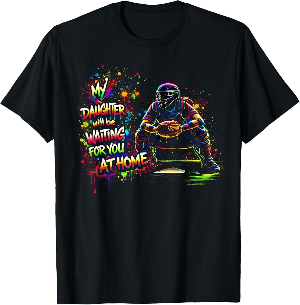 Softball Catcher's Mother Player Warning Quote Color Drip T-Shirt