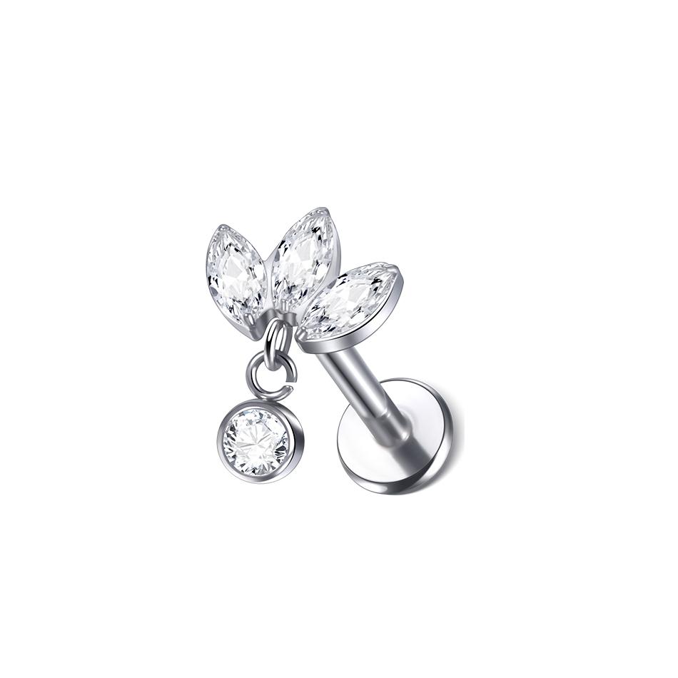 1 шт. Серьга-гвоздик из титана имплантатного качества с цирконием, с внутренней резьбой, Звезда, Лабрет, Пирсинг губы, Монро, Хеликс, Козелок, Пирсинг, Украшение